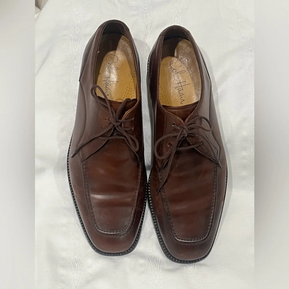 Men's Dark Brown Leather COLE HAAN EATON APRON TOE DERBYLace-Up Shoes, SIZE 9.5M